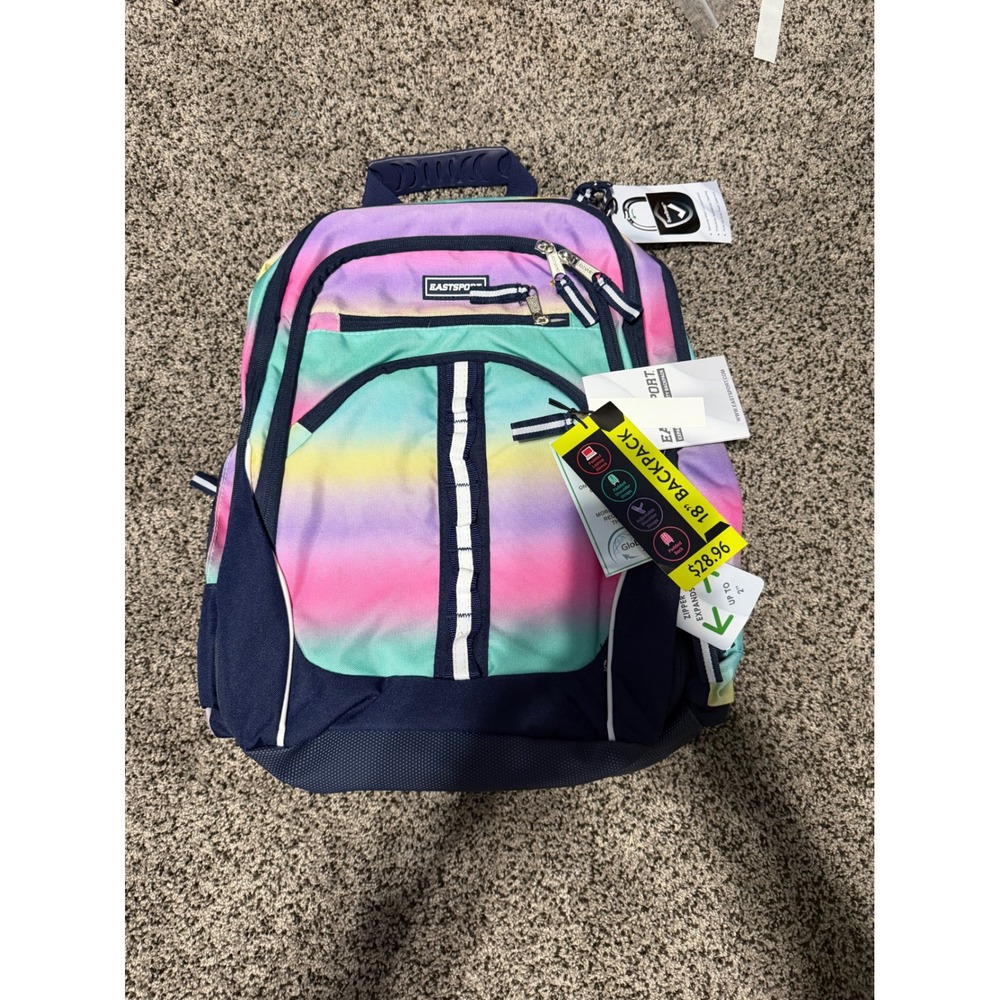 Eastsport Velocity Backpack Kids 18 Inch Rainbow Ombre New Expandable Navy Blue